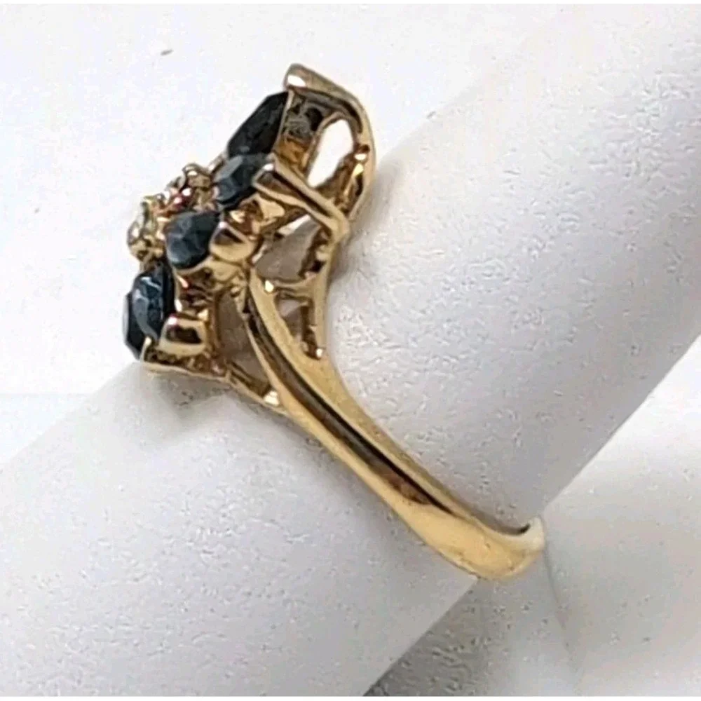 14K Gold Electroplate Dark Blue Marquise Sapphire Color Cluster Ring Sz 8.5-8.75